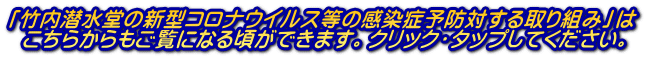 「竹内潜水堂の新型コロナウイルス等の感染症予防対する取り組み」は こちらからもご覧になる頃ができます。クリック・タップしてください。